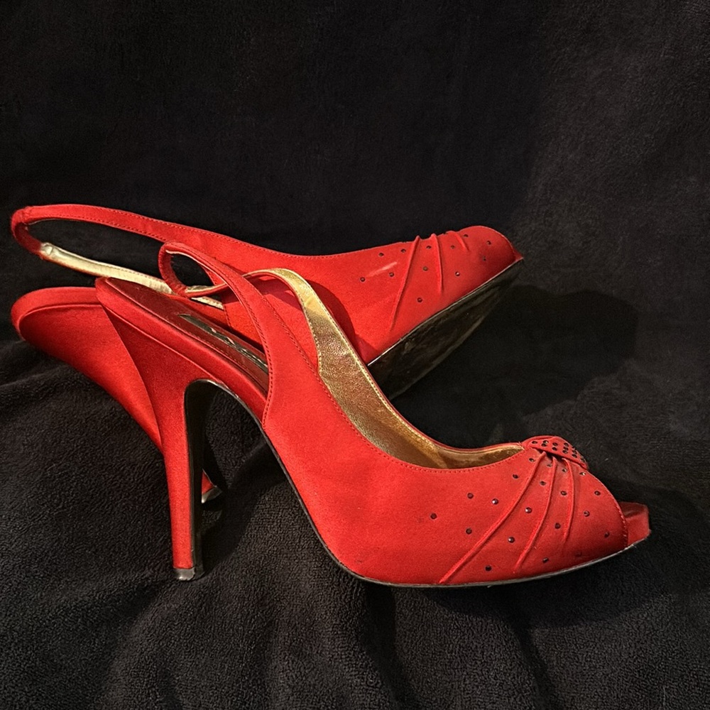 Mina red satin high heels